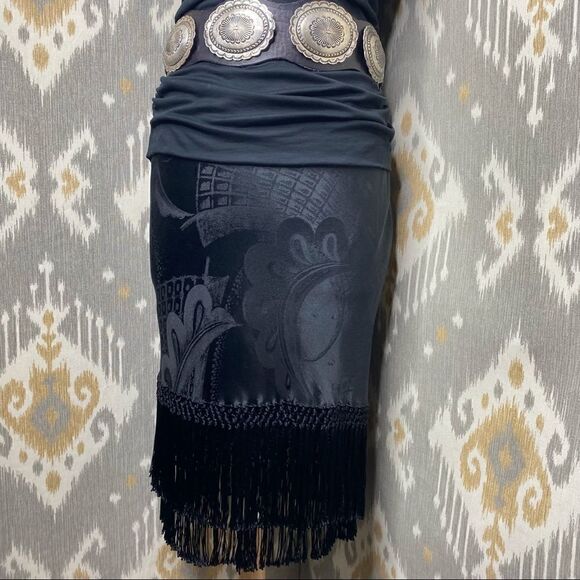 Ralph Lauren Spring 2007 Jet Black Stretch Silk Damask Piano Fringe Pencil Skirt - Picture 13 of 16